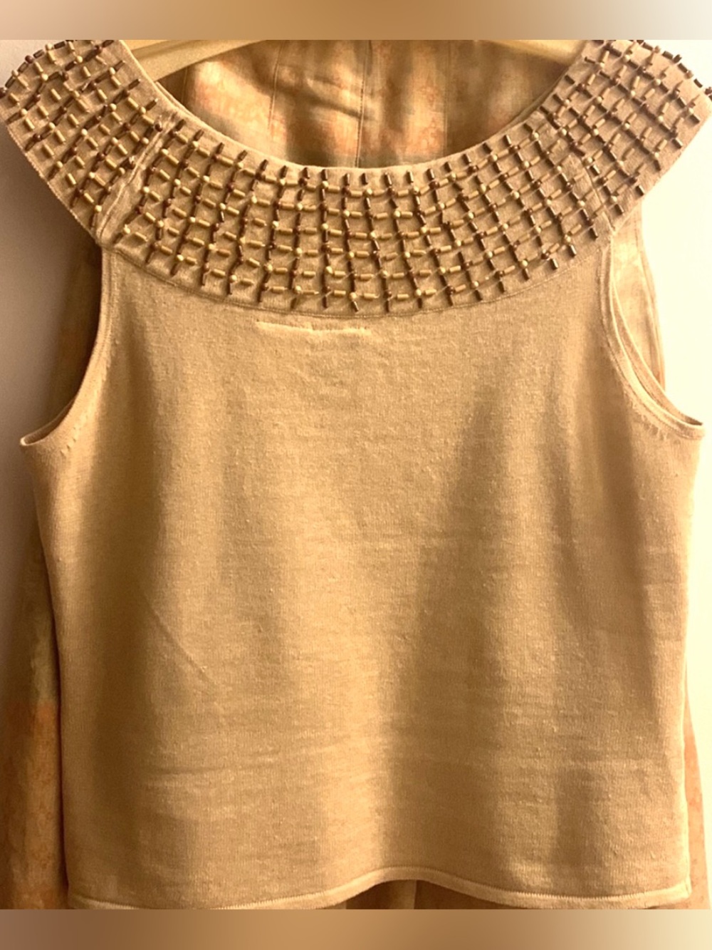 La vie Boheme Linen & Cotton Beaded Round Neck Top Sleeveless Women’s Size S